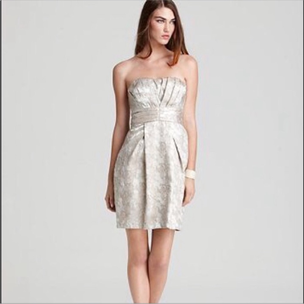 Max & Cleo Strapless Shimmering Gold Minidress 4 - Picture 12 of 12